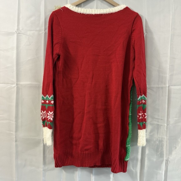 Ugly Christmas Tree 3D Sweater Womens M Giraffe Sequins Pom Poms Fuzzy Tinsel - Picture 4 of 7